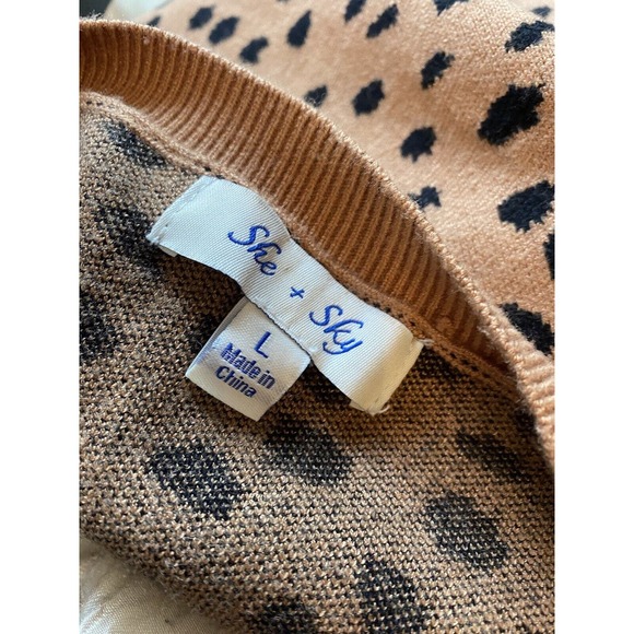 New She + Sky Brown/Black Dalmatian Print Open Front Long Cardigan Sweater Large - Picture 7 of 7